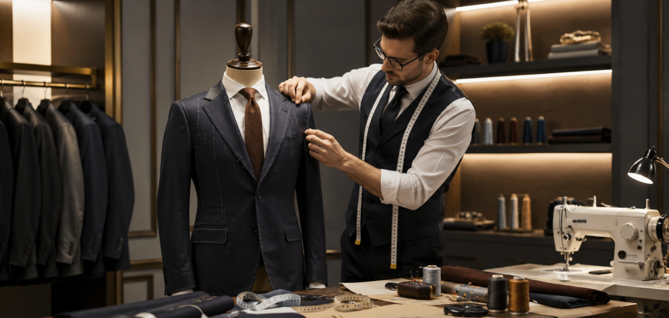 Atelier de croitorie și retușuri premium cu mașini profesionale, masă de croit și ajustarea unui sacou