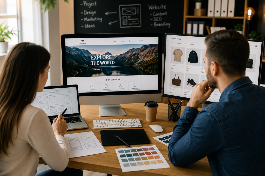 Firmă de creare site-uri și magazine online cu echipă care dezvoltă un website modern