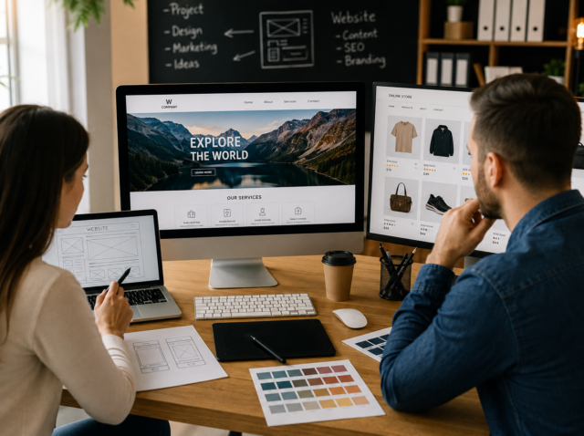 Firmă de creare site-uri și magazine online cu echipă care dezvoltă un website modern