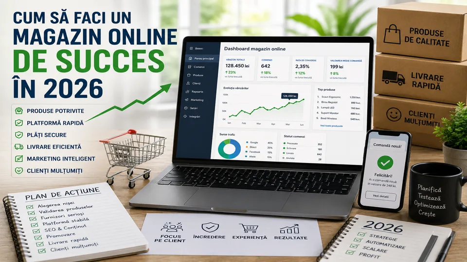 Cum să faci un magazin online de succes în 2026 folosind produse, SEO, plăți, livrare și marketing digital