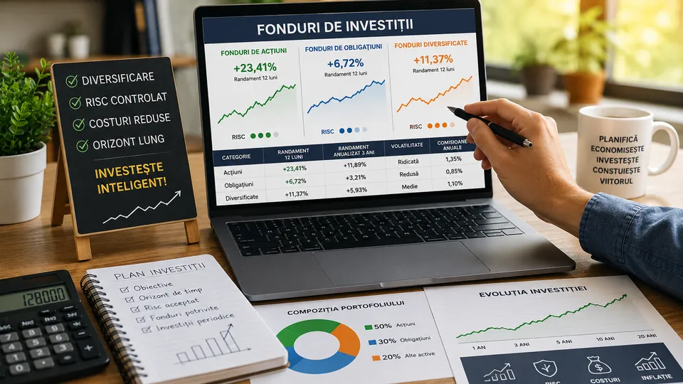 Randamente fonduri de investiții comparate după risc, costuri și perioadă în 2026